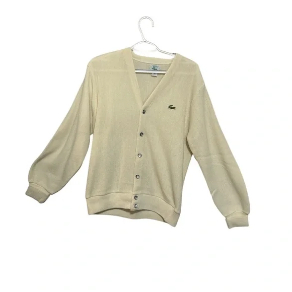 Vintage Lacoste Cream Knit Cardigan Men’s M USA Made Unisex Preppy 80’s - Picture 3 of 7